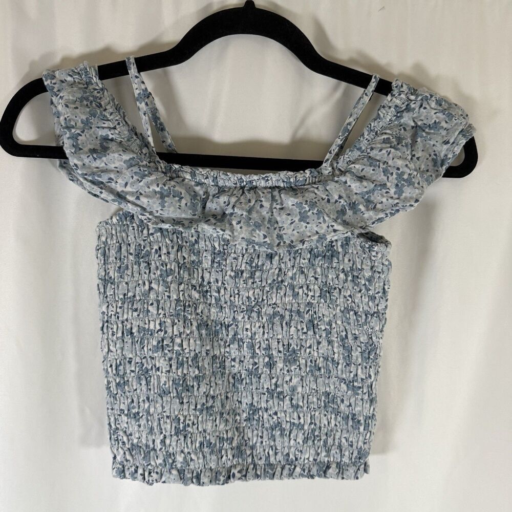 Abercrombie Kids Top Girls 9/10 Blue Floral Off The Shoulder Spaghetti Strap